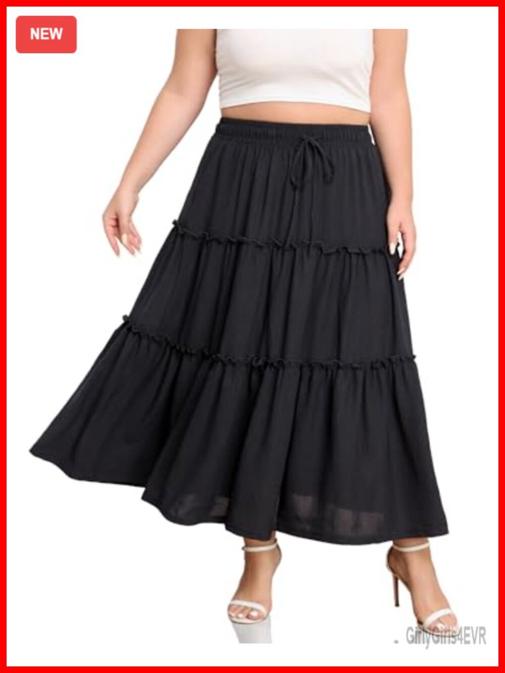 Plus Size Maxi Skirt Elastic High Waisted A Line Tiered Flowy Pockets